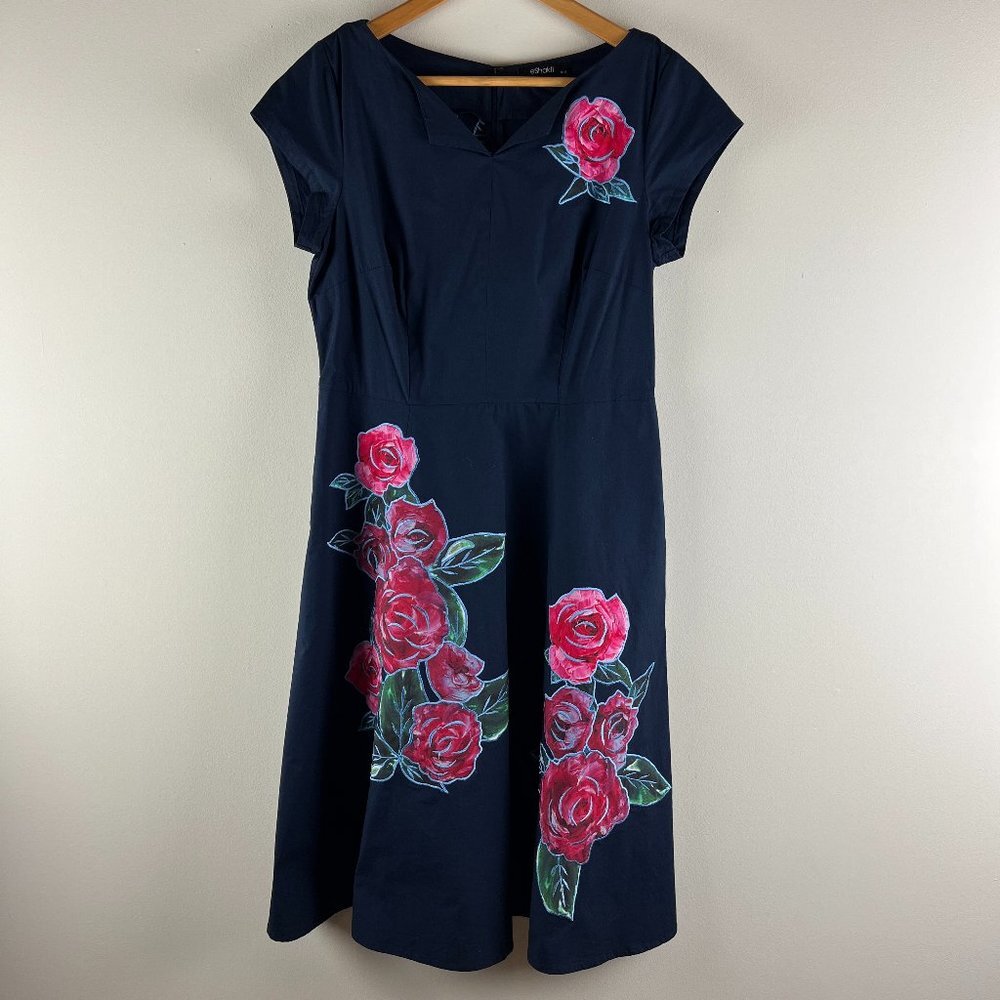 2/$30 EShakti Navy Embroidered Floral Dress Medium